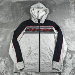 Harley Davidson Hoodie Womens Medium Gray Full Zip Stacked Motorcycle Biker
